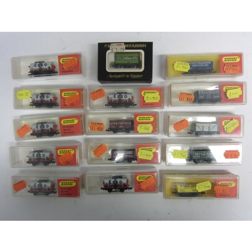 9512A - Fourteen perspex cased Hornby Minitrix N gauge wagons to include seven N518 Esso Tankers and seven a... 