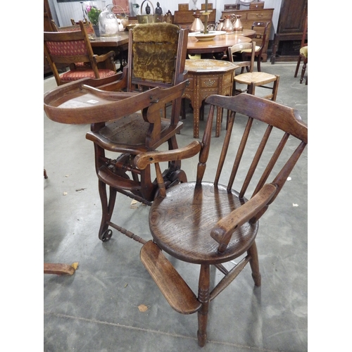 2089 - A Victorian oak metamorphic child's high chair and an oak child's high chair