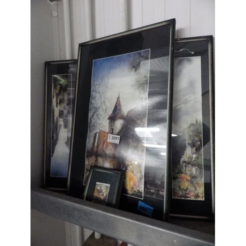 2097 - A selection of framed French chateau watercolour prints (4)