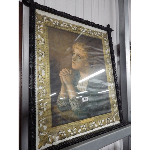 2103 - A Victorian print, supplication, in a Tramp-Art frame   (E)  £8-12