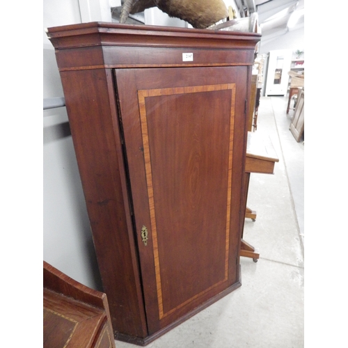 2147 - An Edwardian mahogany inlaid corner cupboard   (R)  £30