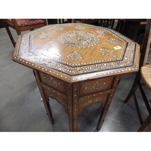 2166 - An early 20th Century Indian bone inlaid mahogany occassioanl table, some inlay pieces missing