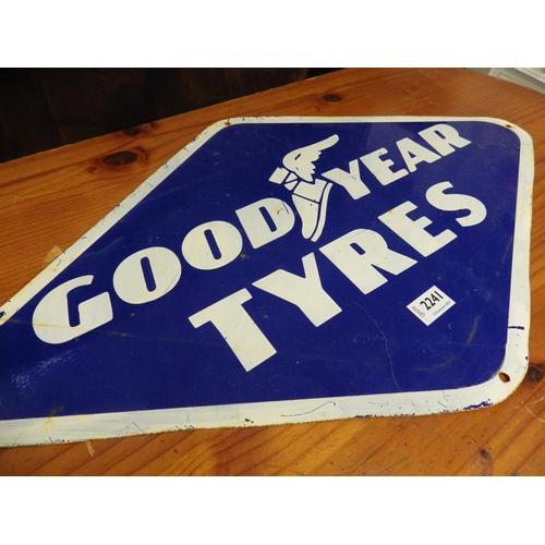 2241 - A shaped metal sign painted 'Goodyear Tyres'