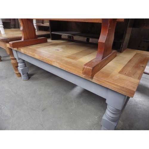 2242 - Two pine coffee tables and a bookcase