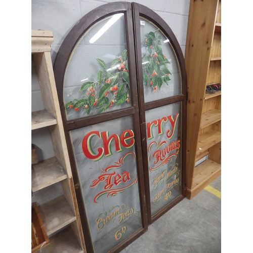 2290 - A pair of Victorian glazed doors hand painted Cherry tea rooms   (R)  £70