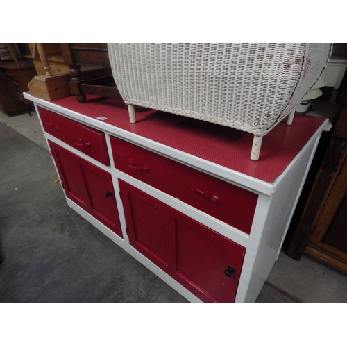 2338 - A Victorian and later red and white painted pine dresser base     (R)  £40