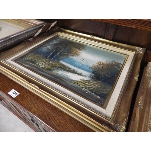 2345 - Four gilt framed oleographs and two other frames a/f (6)