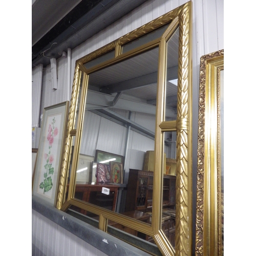 2351 - A gilt mirror and three pictures