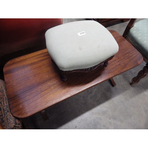 2370 - A 1930's cane back armchair, Victorian balloon back chair and stool and a mahogany occasional table