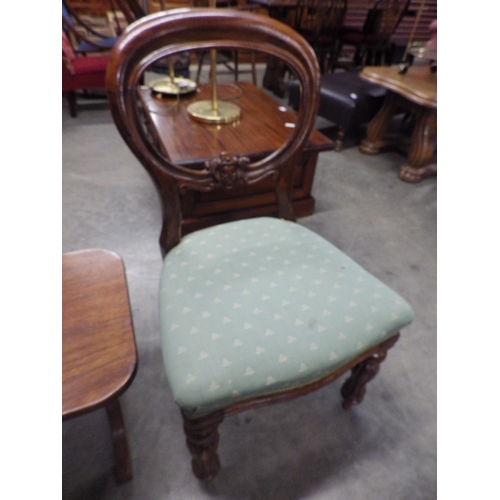 2370 - A 1930's cane back armchair, Victorian balloon back chair and stool and a mahogany occasional table