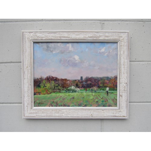 6066 - GEOFFREY WILSON (1920-2010) A framed oil on canvas, Springtime in Thelton. Signed bottom left. Image... 