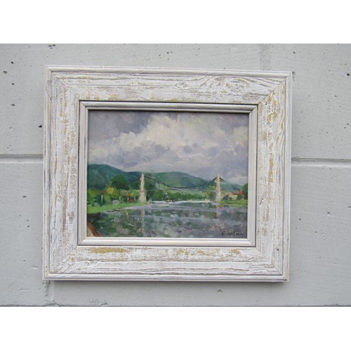 6065 - GEOFFREY WILSON (1920-2010) A framed oil on board, The Seinne Up Stream From Les Petit Andeleys. Sig... 