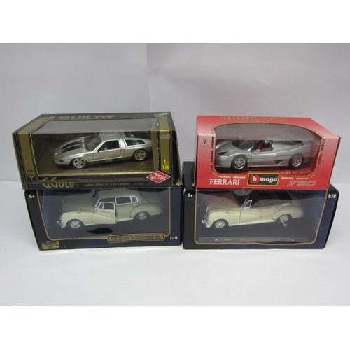 9224 - Four boxed 1:18 scale diecast model cars to include Guiloy Mercedes C-111, Ricko Mercedes-Benz Type ... 