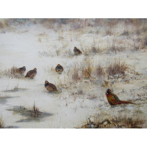 6034 - COLIN BURNS (b.1944) (ARR) An ornate gilt framed oil on canvas, winter scene with Pheasants and Grey... 