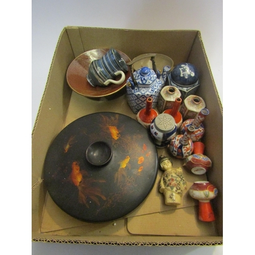 4448 - Mixed Oriental items including papier-mache lidded dish, miniature vases, teapot, etc (18)