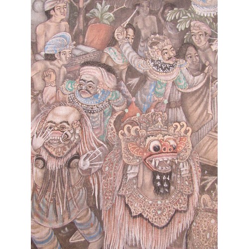 6106 - MADE SANGGRA (Indonesia b.1926) An oil on canvas, stuck to card, traditional Bali figures in costume... 