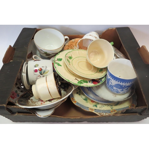 1363 - Two boxes of mixed ceramics, cups, saucers, coffee cans, including Dresden, Crown Devon