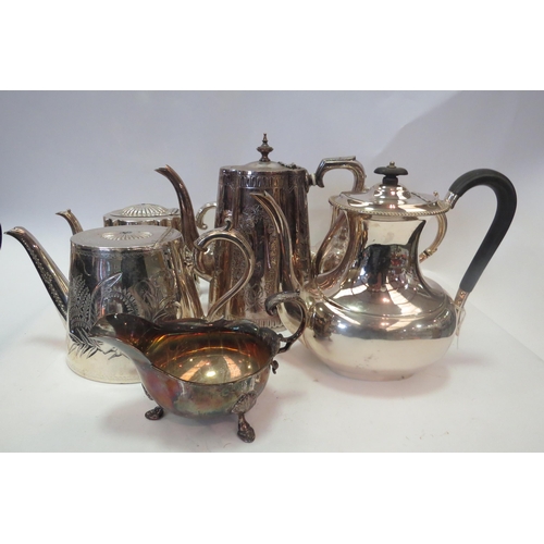 1378 - A collection of plated EPNS teapots and a plated milk jug (6)