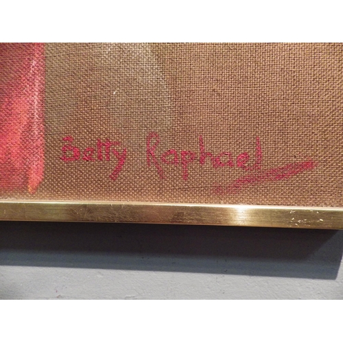 1038 - BARRY RAPHAEL: A 1970's oil on hessian of a semi-clad woman, signed lower right, framed, 90cm x 60cm... 