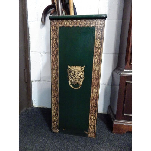 1049 - A George III style decorative green painted stick stand (with sticks)