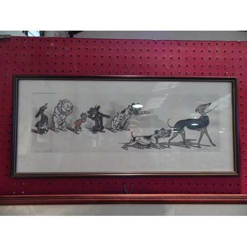 1058 - Three Boris O'Klein humorous prints of dogs, all pencil signed by artist lower right, framed and gla... 