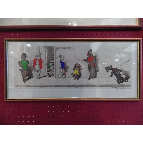 1058 - Three Boris O'Klein humorous prints of dogs, all pencil signed by artist lower right, framed and gla... 