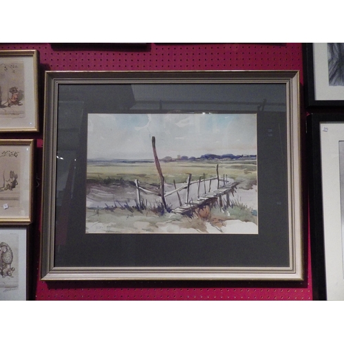 1128 - A watercolour of old wooden bridge over creek, framed and glazed, signed and dated '69 lower left, 3... 