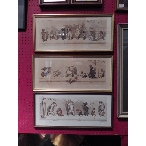 1131 - A set of three Boris O'Klein humorous prints of dogs, framed and glazed, pencil signed by artist, 15... 