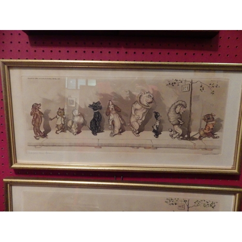 1131 - A set of three Boris O'Klein humorous prints of dogs, framed and glazed, pencil signed by artist, 15... 