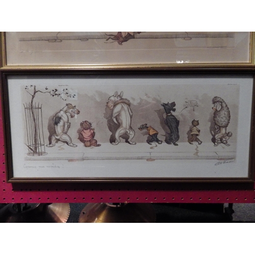 1131 - A set of three Boris O'Klein humorous prints of dogs, framed and glazed, pencil signed by artist, 15... 