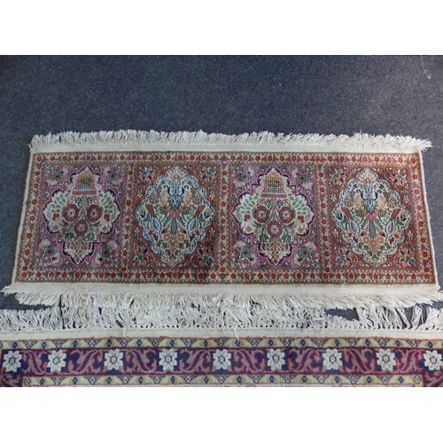 1151 - Two rugs; one with four panels, each one containing a central lozenge, 118cm x 45cm. The other depic... 