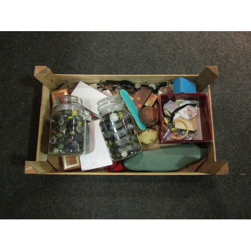 1180 - A box of marbles, wristwatches, bijouterie etc.