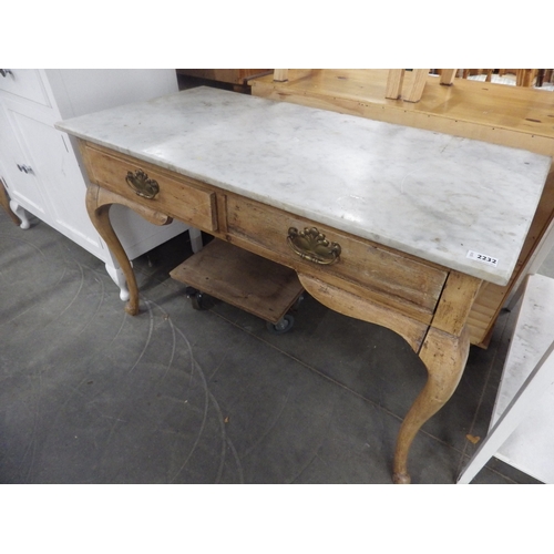 2266 - A Victorian pine two drawer side table with marble top