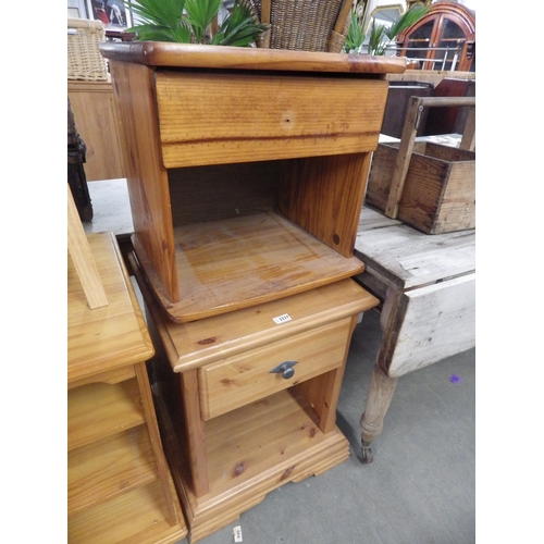 2271 - Three pine bedside tables and a painted cupboard and box (5)