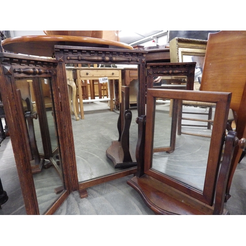 2254 - An Edwardian oak frame triple dressing table mirror and another