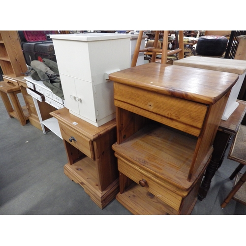 2271 - Three pine bedside tables and a painted cupboard and box (5)