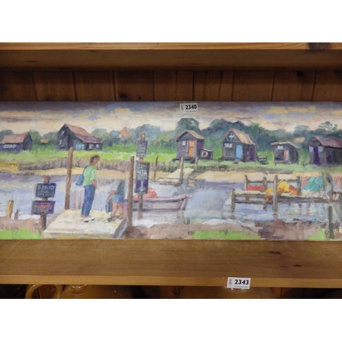 2340 - An oil on canvas of the ferry from Walberswick to Southwold