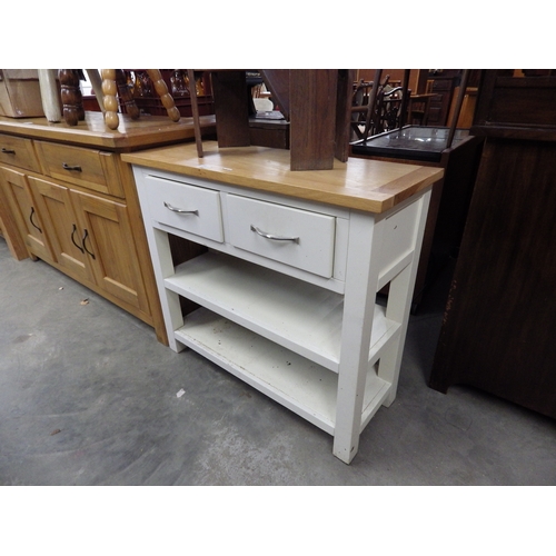 2385 - A small painted kitchen side unit with oak top