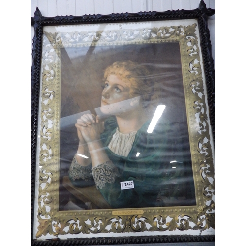 2427 - A Victorian print, supplication, in a Tramp-Art frame