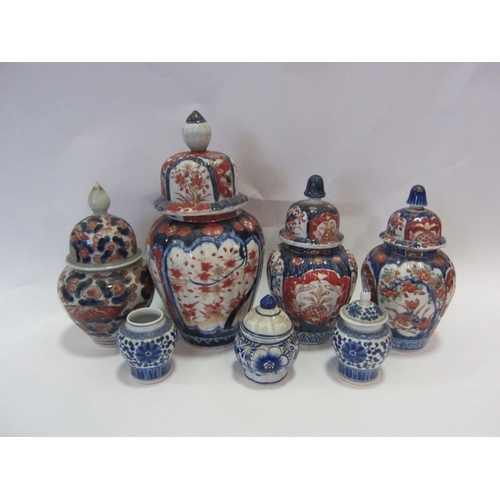 1191 - A collection of Imari Oriental blue and white lidded vases, two a/f  (7)