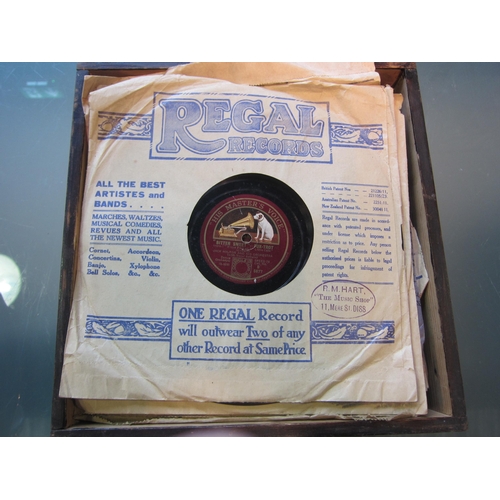 1199 - A wooden box containing approximately 56 various 78rpm shellac records, majority in sleeves, some in... 