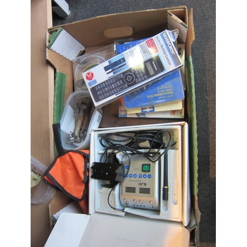 1204 - A box of miscellaneous to include Salter scales, Culinare answer machine, SJK wax carving pencil dri... 