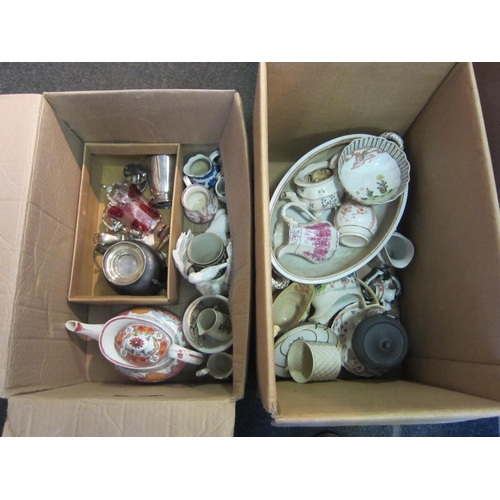 1219 - Two boxes of 19th Century and later ceramics, silver plate and glass to include Chinese export style... 