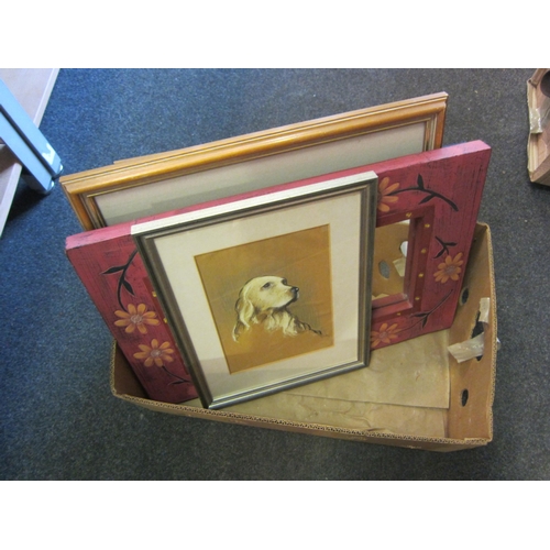 1225 - A floral painted mirror, square framed mirror, an embroidery, a print of Marilyn Monroe and a pastel... 