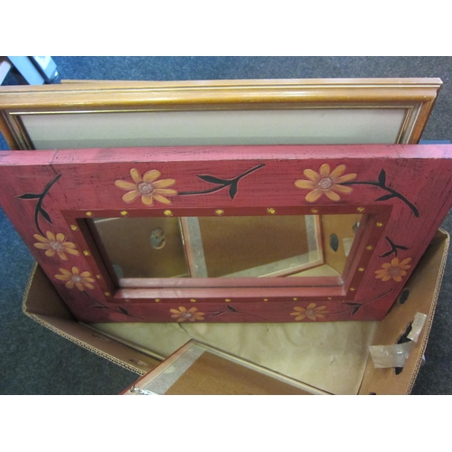 1225 - A floral painted mirror, square framed mirror, an embroidery, a print of Marilyn Monroe and a pastel... 