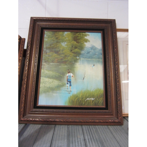 1226 - MURPHY: An oil on canvas of boy with fishing rod, 49.5cm x 39cm image size