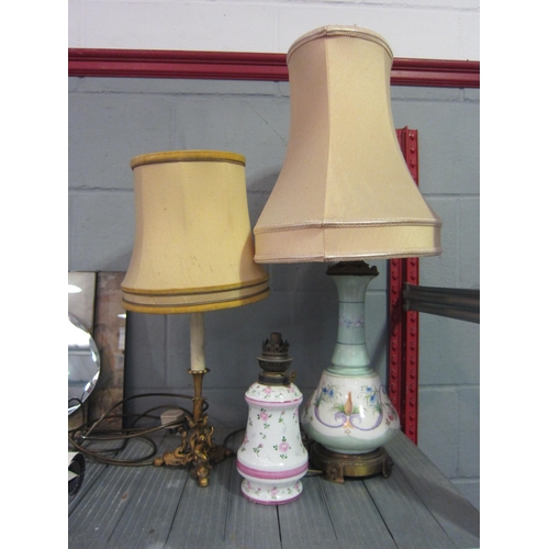 1240 - Three table lamps including a brass and two ceramic examples