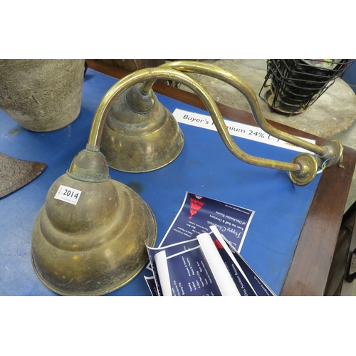 2014 - A pair of brass swan neck lamps and a brass three arm electrolier   (E) £30-40