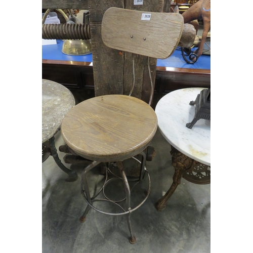 2028 - An Industrial metal engineers stool with timber seat and back