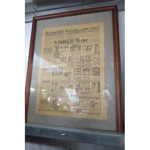 2111 - A Vintage framed 1920's advert for oak barleytwist furniture and prices   (E) £10-15